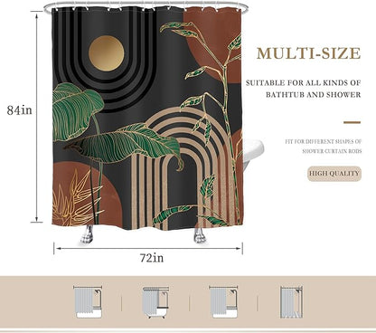 Glawry Dark Abstract Extra Long Shower Curtain Boho Mid Century Retro Tropical Palm Tree Sun Brown Modern Bathroom Simple Geometric 72Wx84L Inches Bath Accessories Art Home Decor Fabric 12 Pack Hooks