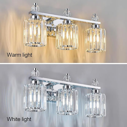 Bathroom Vanity Lights 3-Light Chrome Modern Crystal Vanity Light Fixtures Over Mirror Crystal Bathroom Vanity Lighting Fixtures