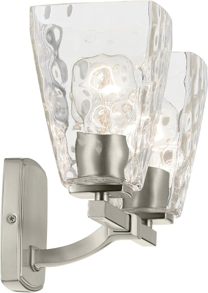 Kichler Marant 14.25" 2-Light Vanity Light with Clear Water Glass in Brushed Nickel, for Bathroom, Powder Room, Over a Mirror, (14.25" H x 9.5" H), 55215NIWTR