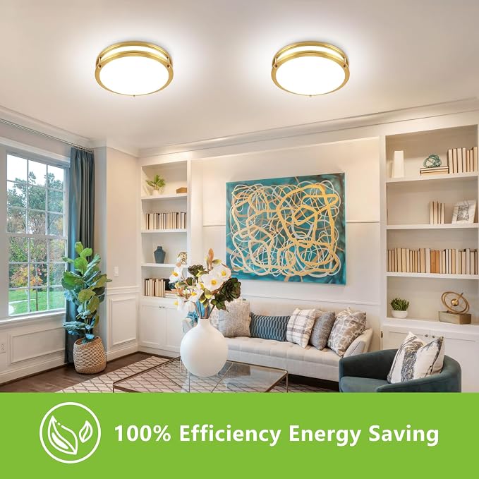 13inch LED Flush Mount Ceiling Light Fixture Dimmable Gold, Easy Install LED Ceiling Lamp Fixture Without Flicker, Super Bright 36W 3600LM 5CCT Warm to White Light 3000K to 6000K 2-Pack