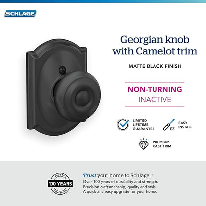 SCHLAGE Lock Company SCHLAGE Knob with Camelot Trim Non-Turning Lock, Matte Black (F170 GEO 622 CAM)