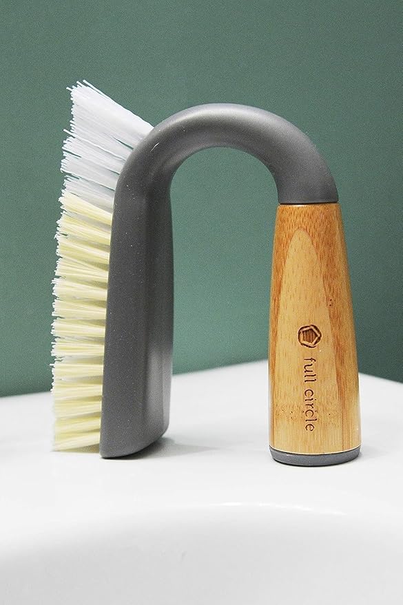 Full Circle Grunge Buster, Grout & Tile Scrub Brush, Recycled Materials, Tough & Durable, Grey