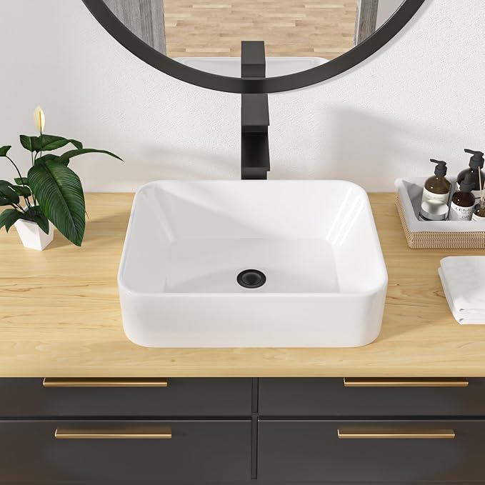 Bathroom Vessel Sink Rectangle - 19x15 Inch White Modern Bathroom Sinks Rectangular Above Counter Porcelain Ceramic Vessel Vanity Sink Art Basin