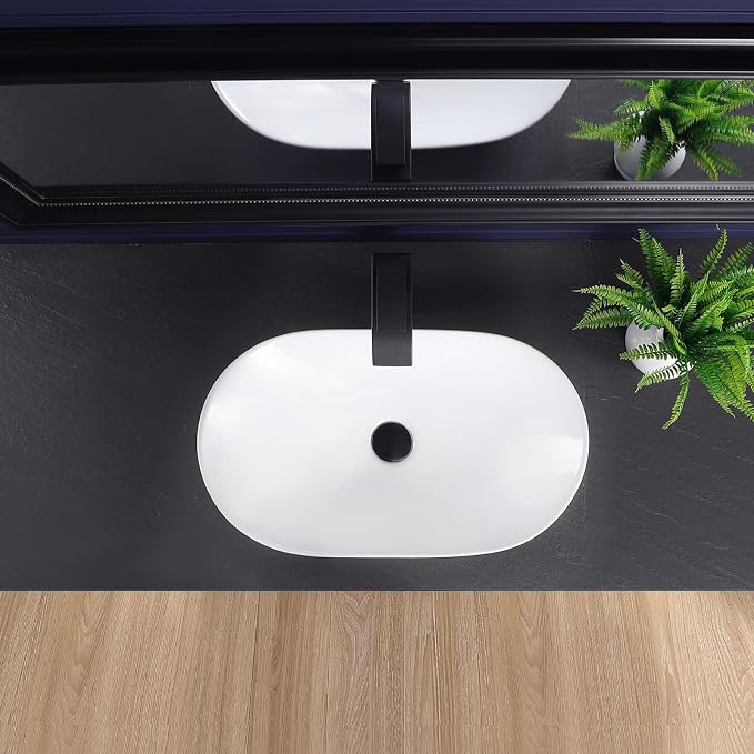 Vessel Sink 23.8"x14.2" Oval Bathroom Sink Modern White Porcelain Ceramic Above Counter Vanity Sink for Bathrooms Art Basin