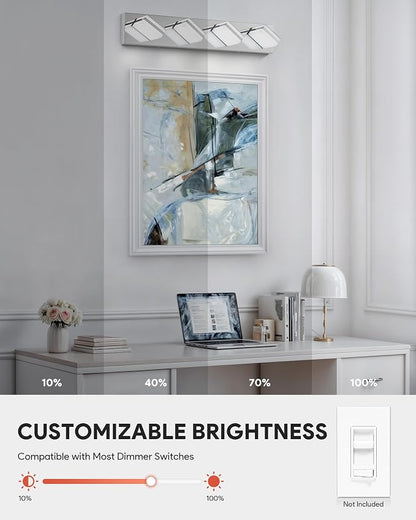 VONLUCE LED Modern Bathroom Vanity Light Fixture, Chrome | 26'', 4-Light, 3CCT, 360° Rotate, High CRI, Flicker-free, Dimmable, Memory Function, Waterproof IP44, Easy Installation