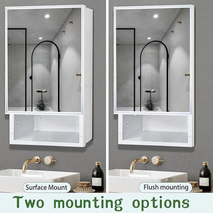 16x26 Bathroom Mirror with Storage,Recessed & Surface Mount Medicine Cabinet,Bathroom Cabinet with Mirror,Wall Mounted Mirror Cabinet for Bathroom, Modern Sleek Design