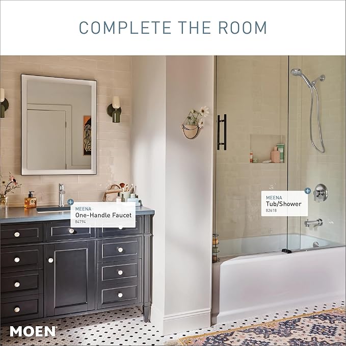 Moen Meena Chrome One-Handle Single Hole Modern Bathroom Sink Faucet with Optional Deckplate and Drain Assembly, 84794