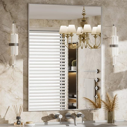 MZON 30" x 36" Brushed Nickel Bathroom Vanity Mirror, Mirror for Over Sink | Aluminum Alloy Frame, Clear Reflection, Rust-Resistant, Vertical or Horizontal, Wall Mount, Bedroom and Entryway