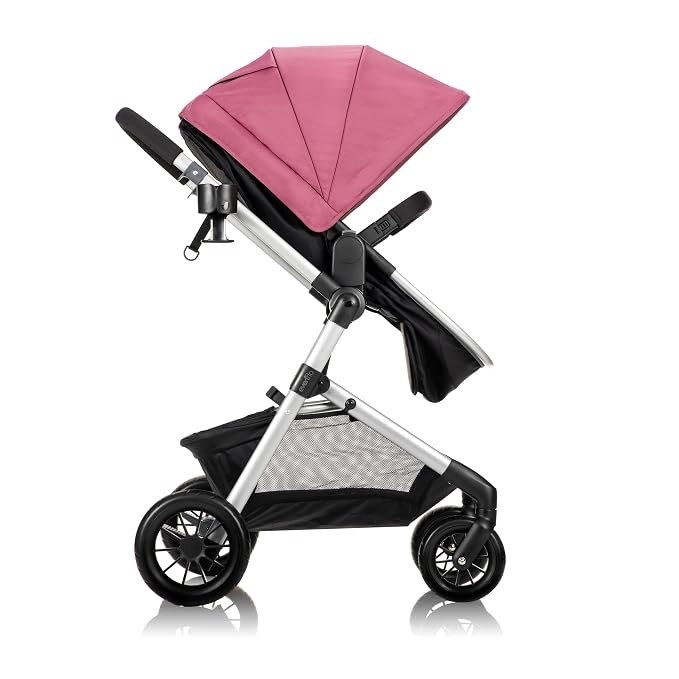 Evenflo Pivot Modular Travel System w/LiteMax Preemie and Infant Car Seat | 6 Modes of Use, Rear-Facing Mode for Infants 3-30 lbs, Stroller use up to 50 lbs (Dusty Rose Pink)