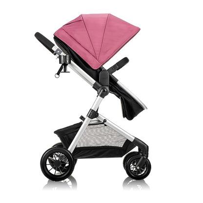 Evenflo Pivot Modular Travel System w/LiteMax Preemie and Infant Car Seat | 6 Modes of Use, Rear-Facing Mode for Infants 3-30 lbs, Stroller use up to 50 lbs (Dusty Rose Pink)