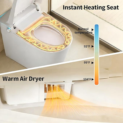 Smart Toilet with Bidet, Foam Shield, UV-C Light, Blackout Flush, Dual Auto Flush, Heated Seat, Air Dryer, Modern Elongated Japanese One Piece Bidet for Bathrooms
