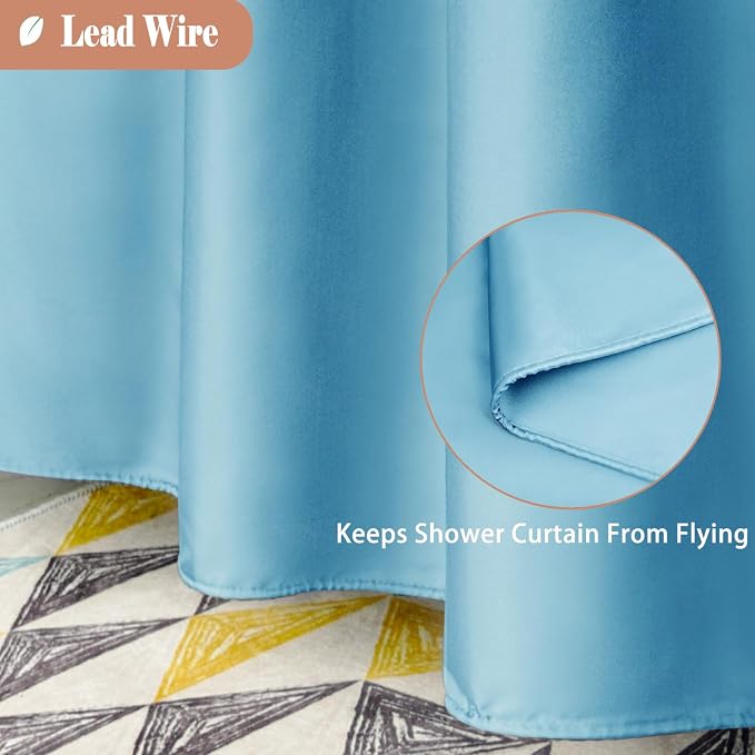 UFRIDAY 36x72 Inch Stall Shower Curtain with Mesh Window,Soft Fabric Solid Bathroom Curtain with Hooks, Weighted Hem, Heavy Duty, Water Repellent, Light Blue