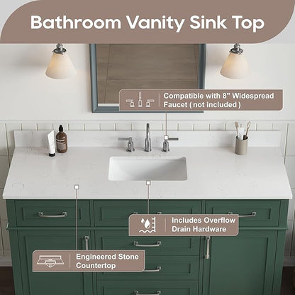 60 Inch Green Bathroom Vanity Single Sink, Fully Assembled Bathroom Vanities with Soft Closing Doors & Dovetail Drawers, Solid Wood Vanity Bathroom, 60 Inch Vanity Single Sink