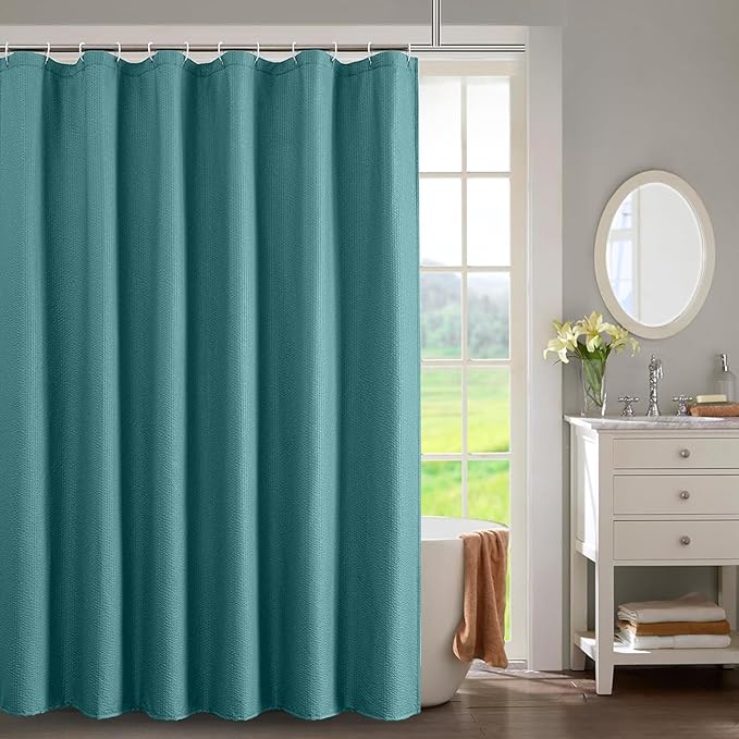 OWENIE Turquoise Shower Curtain for Bathroom 84 Inches Extra Long, Elegant 3D Embossed Textured Cloth Waffle Shower Curtain, Modern Luxury Hotel Style, Water Repellent, Machine Washable, 72X84