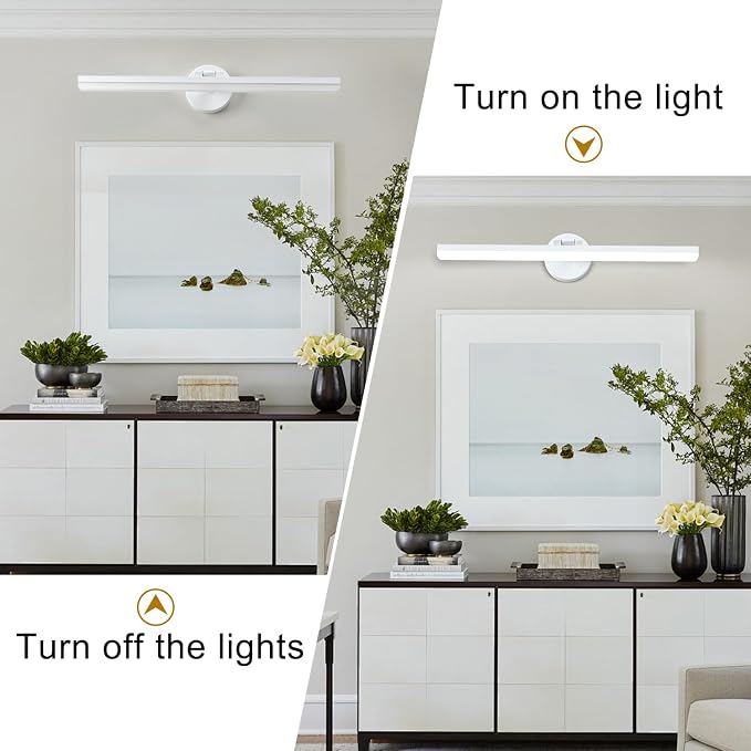 Matte White Bathroom Vanity Light Fixtures Over Mirror 24inch Rotatable Modern LED Vanity Lights Modern Wall Sconce (White Light 6000K)