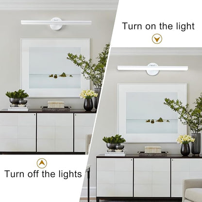 Matte White Bathroom Vanity Light Fixtures Over Mirror 24inch Rotatable Modern LED Vanity Lights Modern Wall Sconce (White Light 6000K)