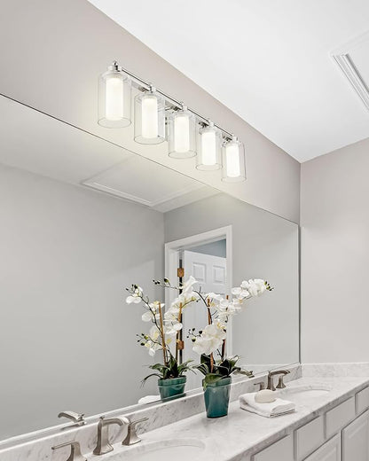 HWH 5-Light Bathroom Vanity Light, Brushed Nickel, 5CCT, 5HLT63B-5W-LED BN | Dimmable, Wall Mount, 30W, Vanity Lights, Vanity Light Over Mirror, Selectable 5CCT Lighting, Durable Metal Construction