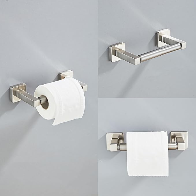 Brushed Nickel Bathroom Hardware Set 4 Pieces,Towel Bar Set Stainless Steel Wall Mounted, Includes 16In Hand Towel Bar, Towel Ring, Robe Towel Hooks,Toilet Paper Holder, Bathroom Towel Rack Set…