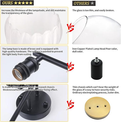 Bathroom Light Fixtures, 3-Light Black Vanity wall Light Over Mirror with White Tulip Glass Shade for Bedroom Living Room (Bulb Not Included)