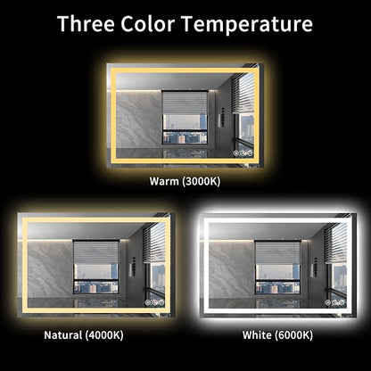 LOAAO 48X36 LED Bathroom Mirror with Lights, Anti-Fog, Dimmable, Backlit + Front Lit, Lighted Bathroom Vanity Mirror for Wall, Shatter-Proof, Memory Function, ETL Listed | Anti-Fog, Dimmable, 3 Color Temperature, Backlit + Front Lit, Memory Function, T...