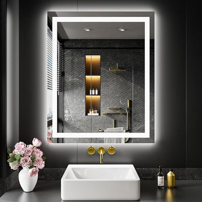 LOAAO 28"X36" LED Bathroom Mirror with Lights, UL Listed | Anti-Fog, Dimmable, 3 Color Temperature, Backlit + Front Lit, Memory Function, Tempered Glass