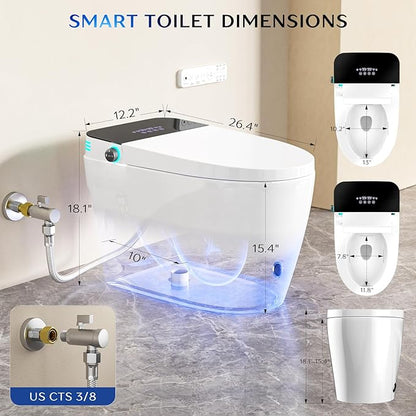 Smart Toilet, One Piece Toilet, Smart Toilet with Bidet Built In LED Display, Foot Sensor, Heated Bidet Seat, Blackout Flush, Warm Water and Dryer