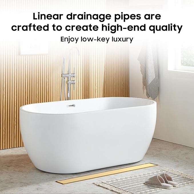 DLONE® Linear Shower Drain - 60 Inch Brushed Gold, with Tile Insert Panel | AISI 304 Stainless Steel Linear Drain, Rectangle Shower Floor Drain, with Adjustable Feet, Fits Bathroom & Balcony etc