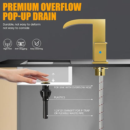 Waterfall Faucets for Sink 3 Hole - Gold Waterfall Bathroom Faucet 8 Inch Widespread Faucet Bathroom 2-Handles Modern Vanity Faucets with Overflow Pop Up Drain Supply Lines