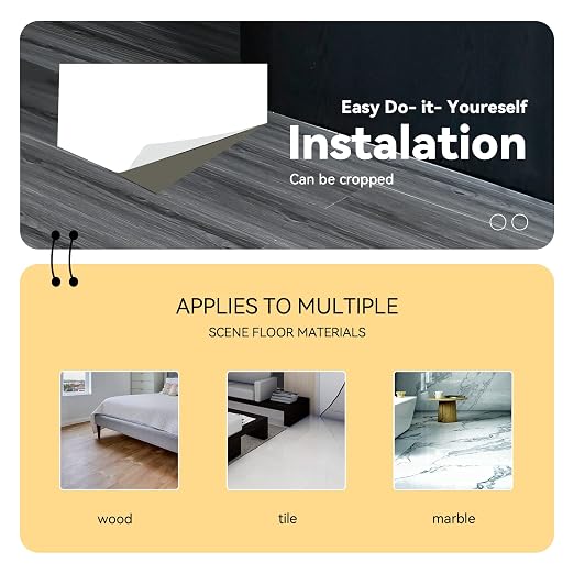 Wood Grain Peel and Stick Floor Tiles, 11.8" W × 118" L, Dark Color | Soft wood‑look finish, Works on many surfaces, Easy to cut, Non‑slip texture, Good for renters and DIY users, Removable