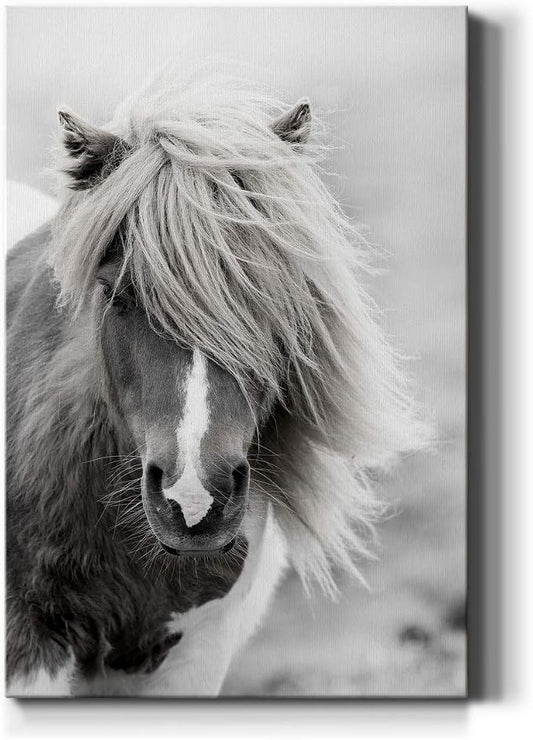 Renditions Gallery Animal Canvas Wall Art Home Paintings & Prints Rustic Vintage Horse Modern Decorations Black & White Wall Hanging Artwork for Bedroom Office Home Kitchen - 8"x12" LT02
