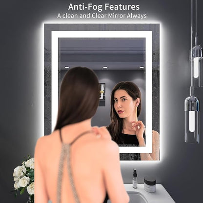 LOAAO 30X36 LED Bathroom Mirror with Lights, UL Listed | Anti-Fog, Dimmable, 3 Color Temperature, Backlit + Front Lit, Memory Function, Tempered Glass