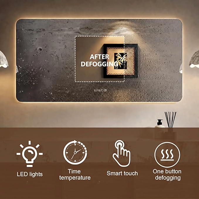 76" Bathroom Vanity - Single Sink Bathroom Vanity with Smart LED Defog Mirror Cabinet, One-Touch Defog & LED Lighting, Display Time, Ceramic Sink, Soft Closing, Fully Pre-Assembled