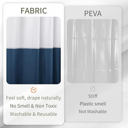 ALYVIA SPRING Waterproof Fabric Shower Curtain or Liner White/Navy, 72x72 | 3 Magnets, Soft Cloth & Hotel Quality, Machine Washable, Light-Weight, Standard Size