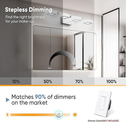 LED Modern Bathroom Light Fixtures Over Mirror, 4-Light Dimmable Vanity Lights, Chrome Acrylic Bathroom Vanity Light, 2700K-6500K Adjustable, ETL Certificated