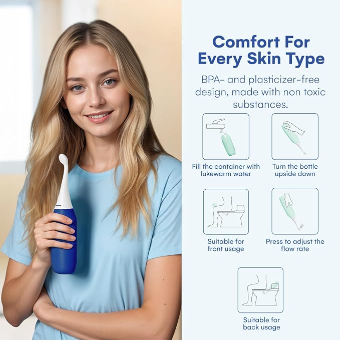 HappyPo The Original Butt Shower - Portable Bidet - The Easy-Bidet 2.0 Replaces Wet Wipes and Shower Toilet - Portable Bum Spray for Travel - Dark Blue