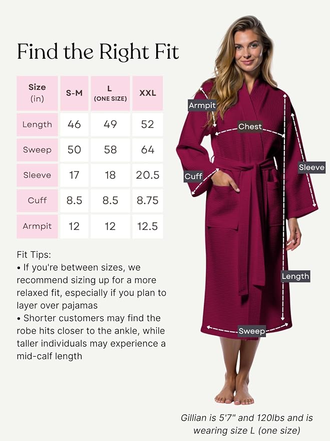 Turquaz Womens Lightweight Waffle Kimono Bathrobe for Men - Soft Quick-Dry Spa & Summer Towel Robe, Cotton Blend