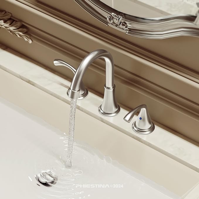 8 Inch Brushed Nickel Widespread Bathroom Sink Faucet 2 Pack, 2 Handle 3 Hole Bathroom Faucet with Metal Pop up Drain and Water Supply Lines,WFJC180-BN-2PACK