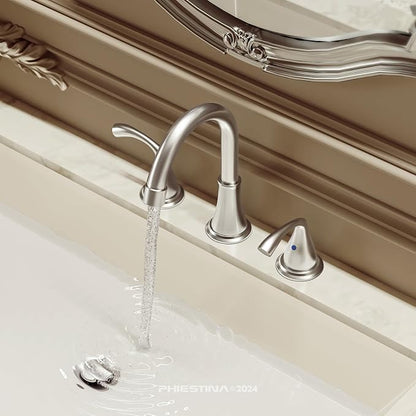 8 Inch Brushed Nickel Widespread Bathroom Sink Faucet 2 Pack, 2 Handle 3 Hole Bathroom Faucet with Metal Pop up Drain and Water Supply Lines,WFJC180-BN-2PACK