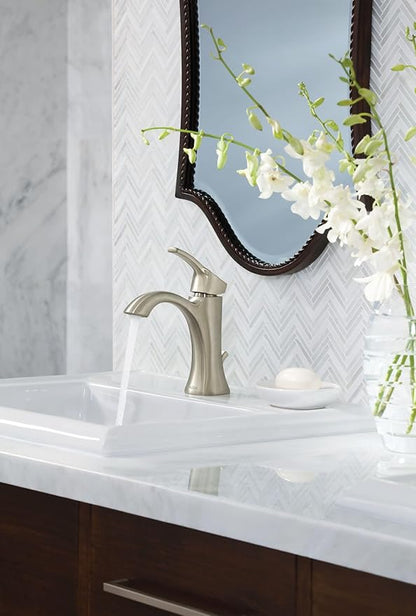 Moen Voss Brushed Nickel One-Handle Single-Hole High-Arc Bathroom Faucet with Drain Assembly, 6903BN