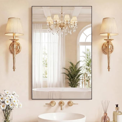 Sweetcrispy Black Bathroom Mirrors for Over Sink, 24" x 40" Rectangle | Tempered Glass, Anti-Rust Metal Frame, Over Sink Home Decor, Modern Rectangle Style