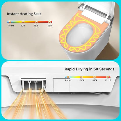 Smart Toilet with Bidet Built in, Elongated One Piece Bidet Toilet with Auto Flush, Heated Seat, Instant Warm Water, Dryer, Foot Sensor.Deodorization