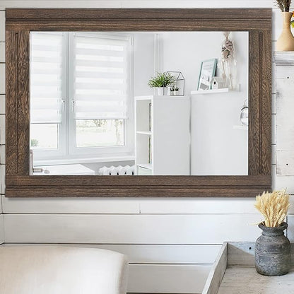 AAZZKANG Rustic Wood Mirror Rectangle Decorative Wall Hanging Mirrors with Frame Large 28"x20" for Bedroom Living Room Bathroom Home Entryway