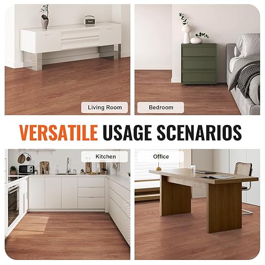 VEVOR Self Adhesive Vinyl Floor Tiles 36x6 inch, 36 Tiles 2.5mm Thick Peel & Stick Tile 54 Sq.Ft, Deep Brown Wood Grain DIY Flooring for Kitchen Dining Room Bedrooms & Bathrooms, Easy for Home Decor