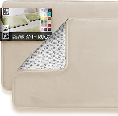 Clara Clark 2 Piece Bathroom Rug Set - Memory Foam, Bath Mat Set, Plush, Cozy, Ultra Soft, Non Slip, Machine Washable, Quick Dry - 24” x 17”+ 32” x 20” - Linen
