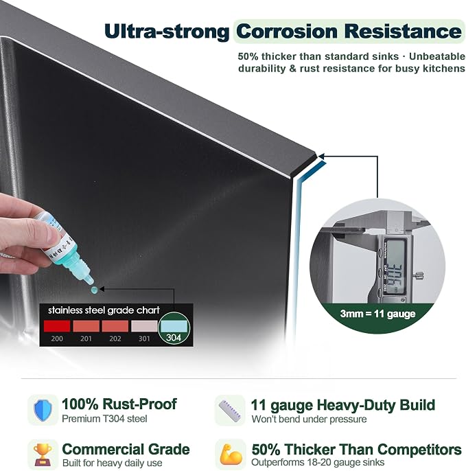 20x16 Inch Drop in Kitchen Sink, 304 Black Stainless Steel Sink | 9" Deep Single Bowl, R10 Tight Corner, 2 Pre-Drilled Holes, Topmount Installation,for Small Kitchen/RV/Bar Sink