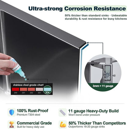 20x16 Inch Drop in Kitchen Sink, 304 Black Stainless Steel Sink | 9" Deep Single Bowl, R10 Tight Corner, 2 Pre-Drilled Holes, Topmount Installation,for Small Kitchen/RV/Bar Sink