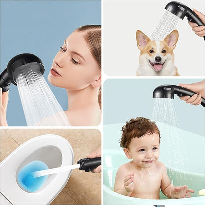 SINGSUO High Pressure Handheld Shower Head with On Off Switch (Black) | Detachable Shower Head, 3 Spray Modes Shower Massager Handheld with Hose and Adjustable Angle Bracket