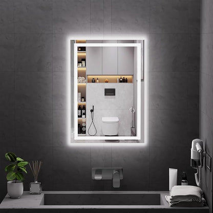 Koonmi 28x20 LED Bathroom Mirror, Shatterproof Mirror with Light | 90CRI Vanity Mirror with Anti-fog Backlit + Front Lit, 3 Color, Easy Install for Bathroom Hotel (IP65)