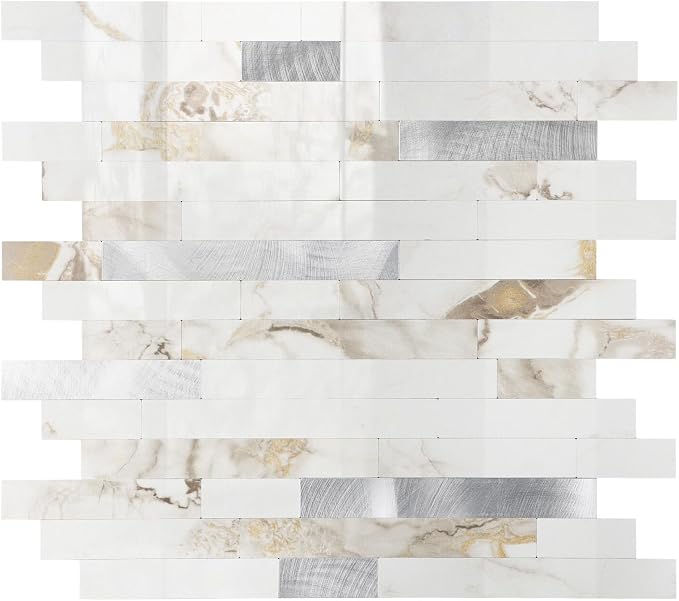 Yipscazo 2026 New Upgrade Peel and Stick Backsplash, Stick on Backsplash Tiles for Kitchen, Bathroom, Fireplace (10 Sheets, Polished White with Gold)