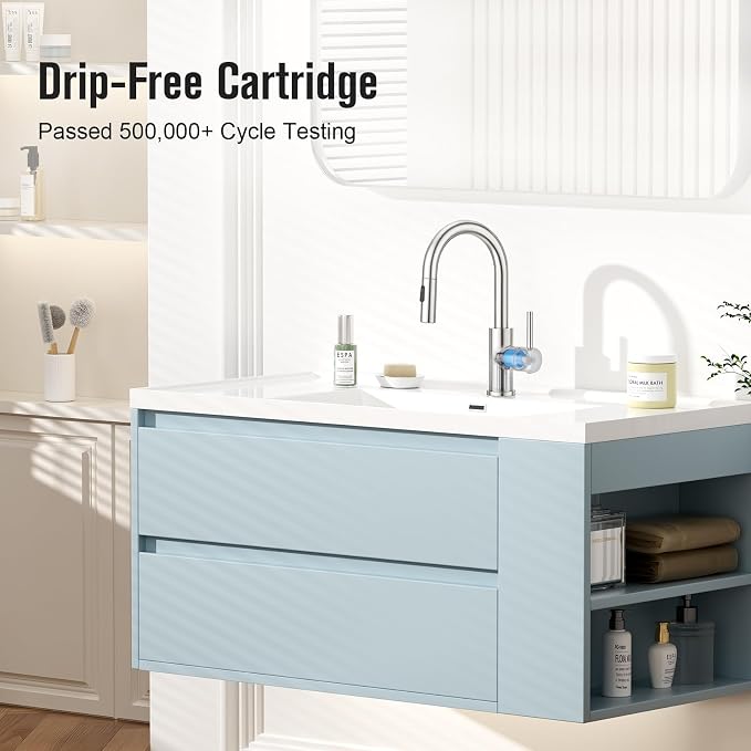 CREA Bathroom Faucet with Pull Out Sprayer,Brushed Nickel Single Handle Kitchen Bar Faucets for Mini Sink Pull Down Vanity Mixer Tap 2 Water Modes,cUPC/NSF